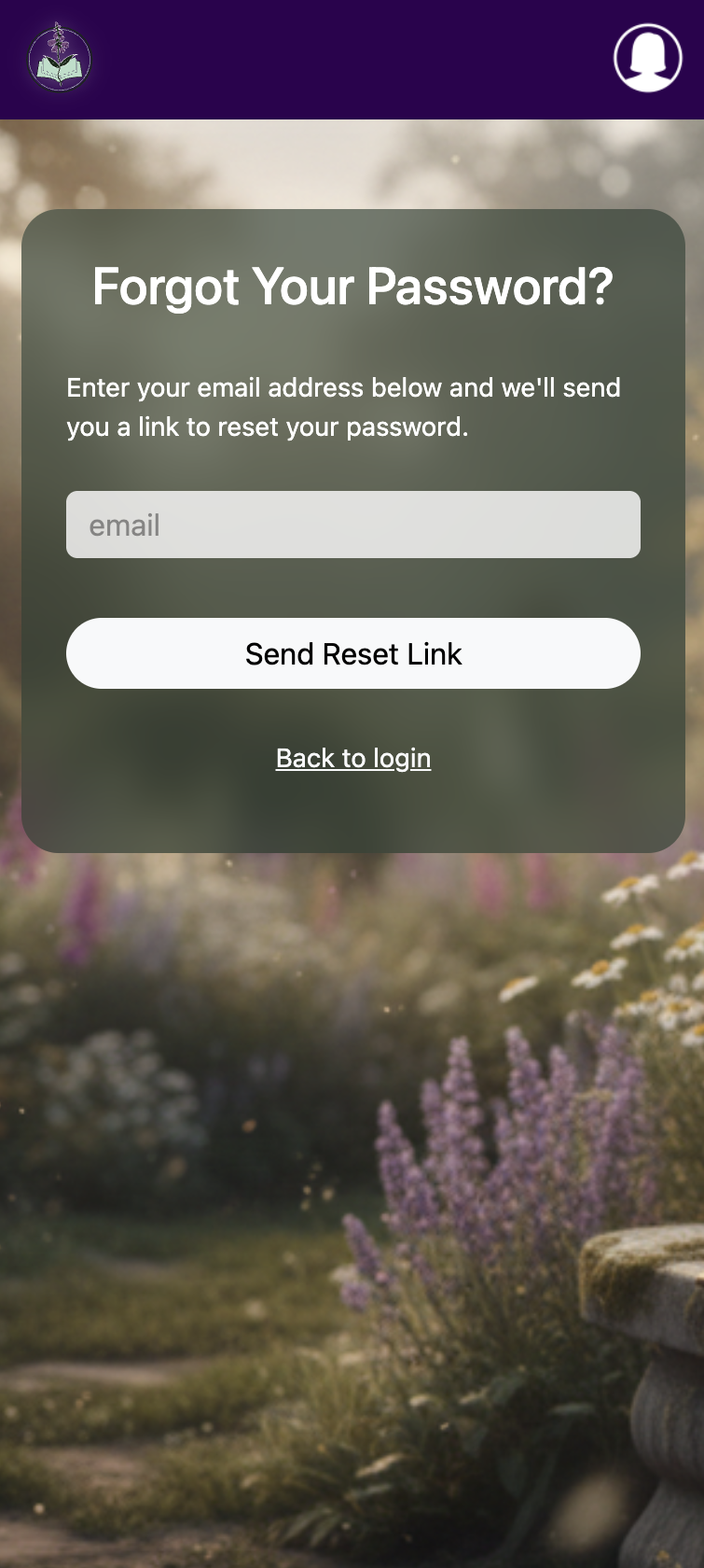 Screenshot of the forgot password page showing the form to enter your email to receive a password reset token.