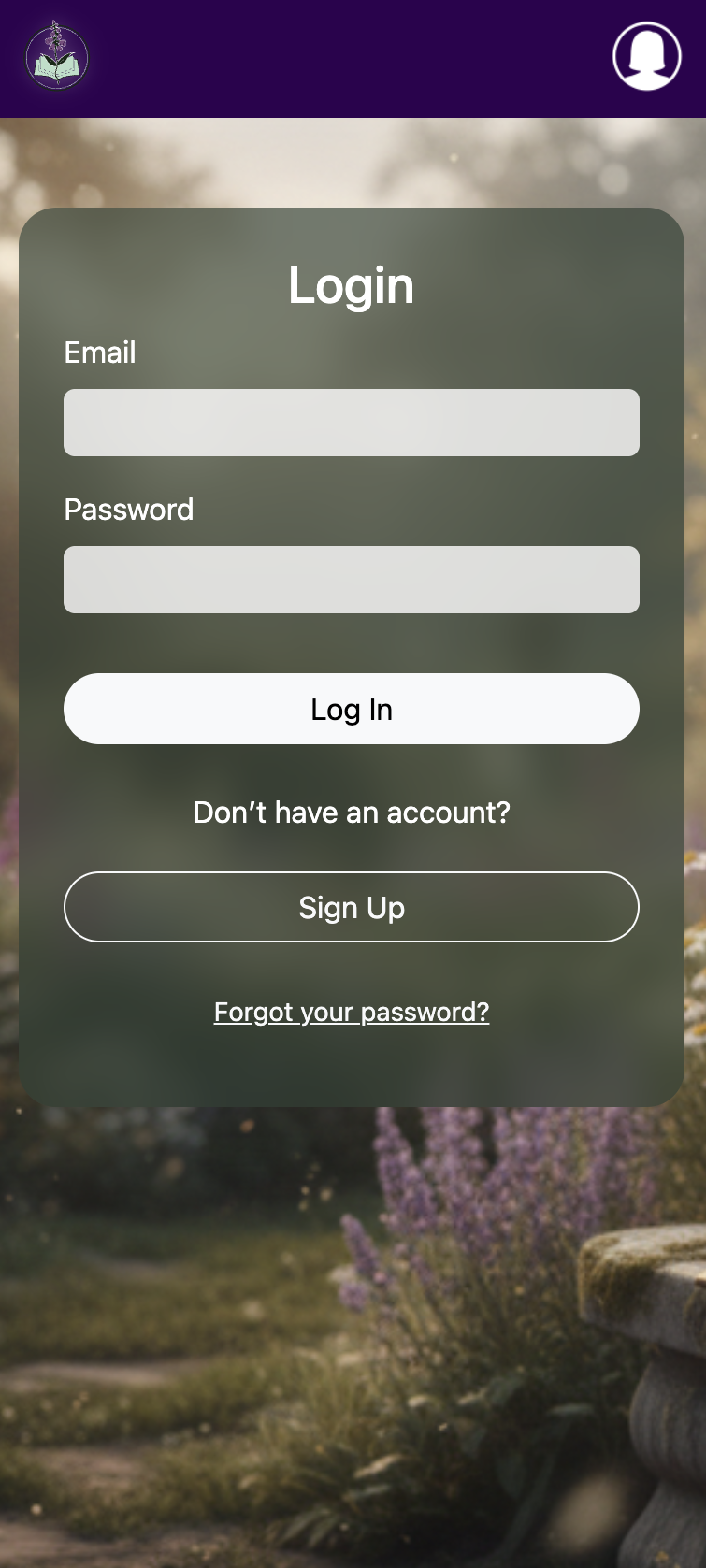 Screenshot of the login page showing the form to log in with email and password.