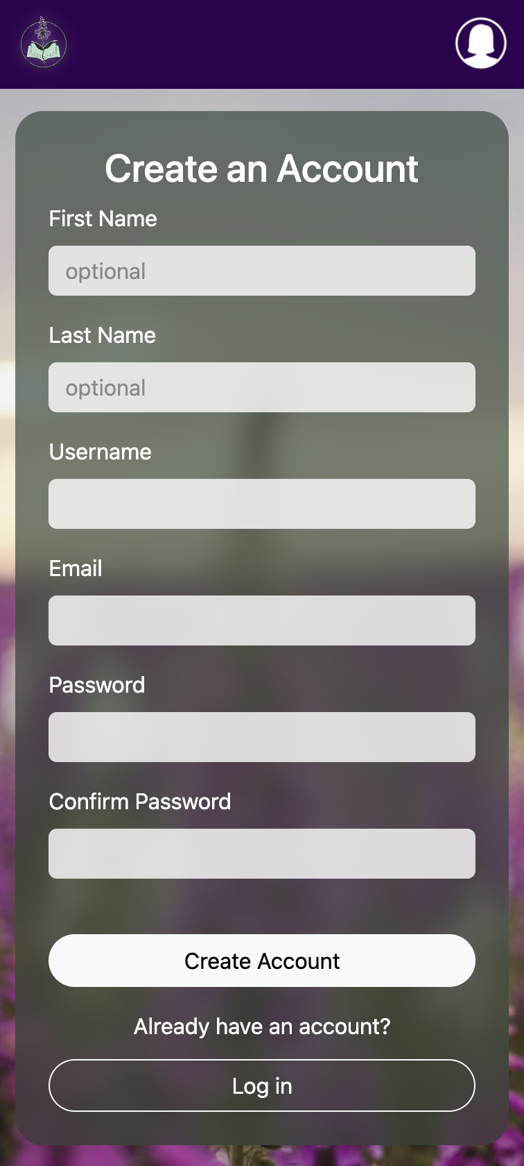 Screenshot of the signup page showing the form to create an account.