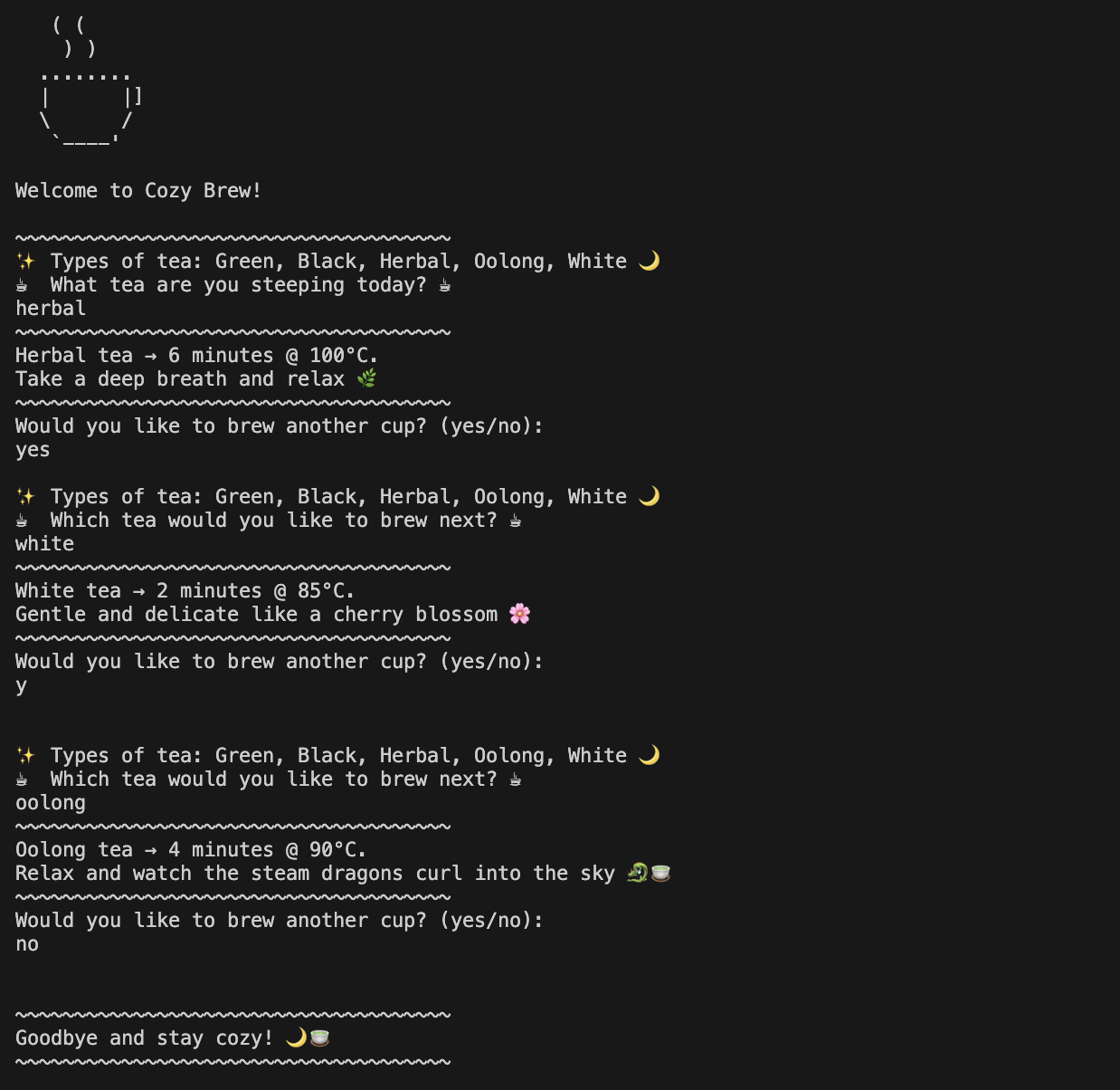 Screenshot of CozyBrew