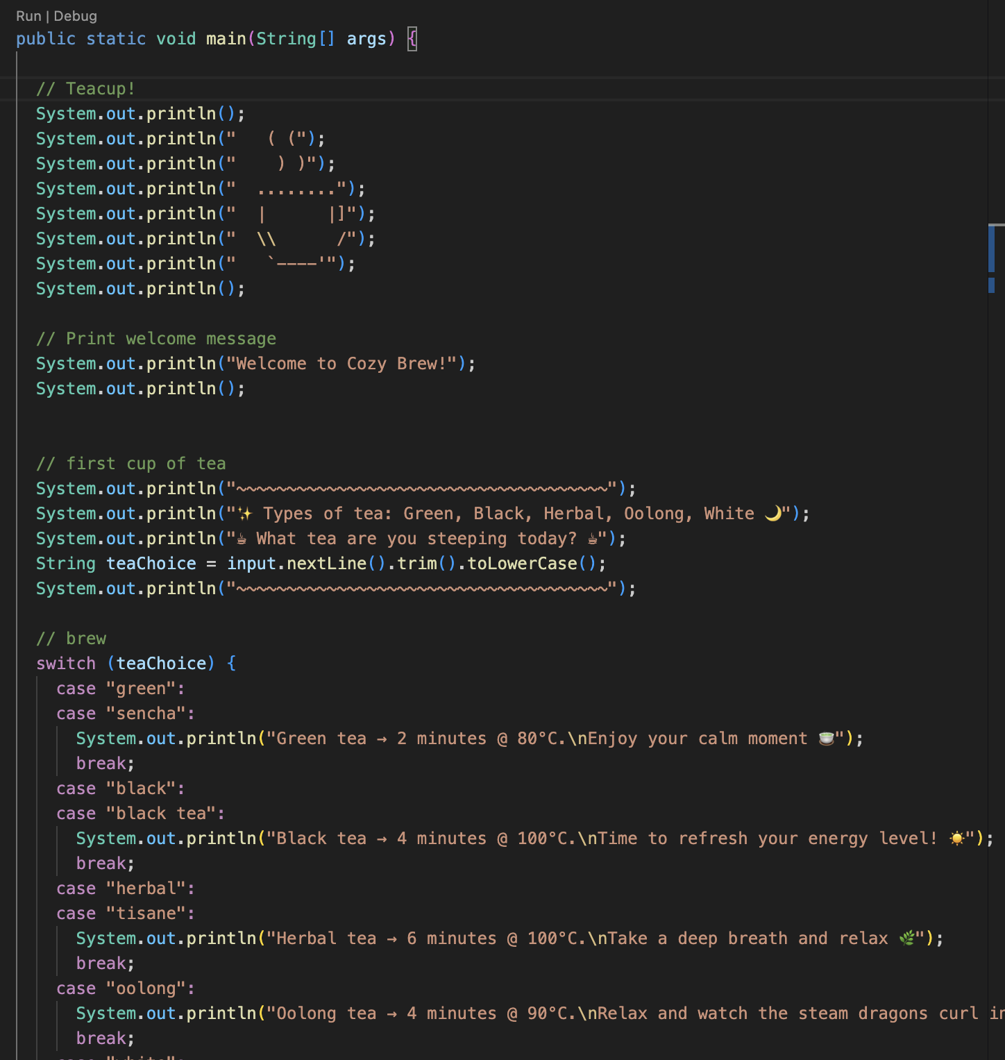 Screenshot of CozyBrew's Code