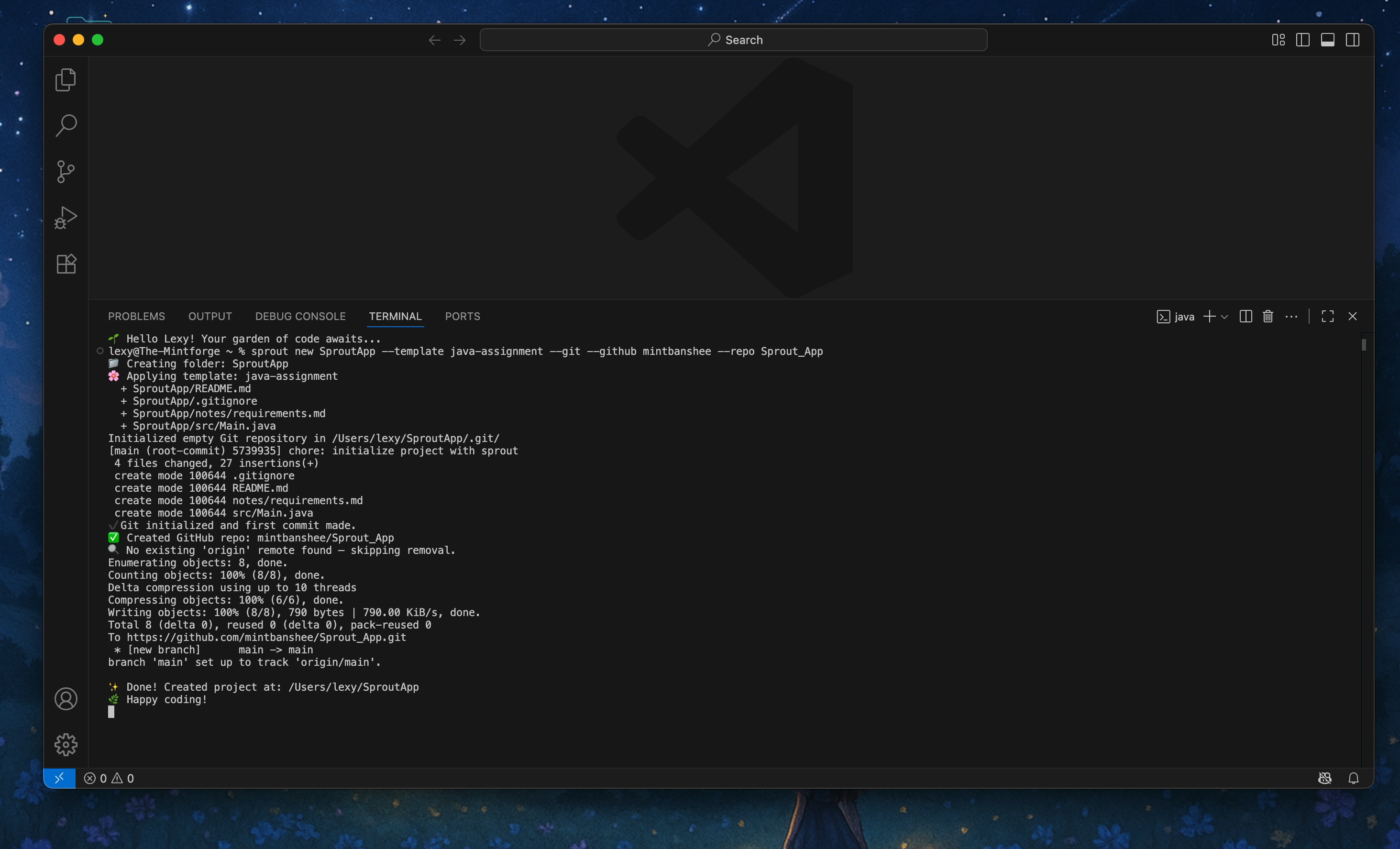 Screenshot of Sprout CLI Running