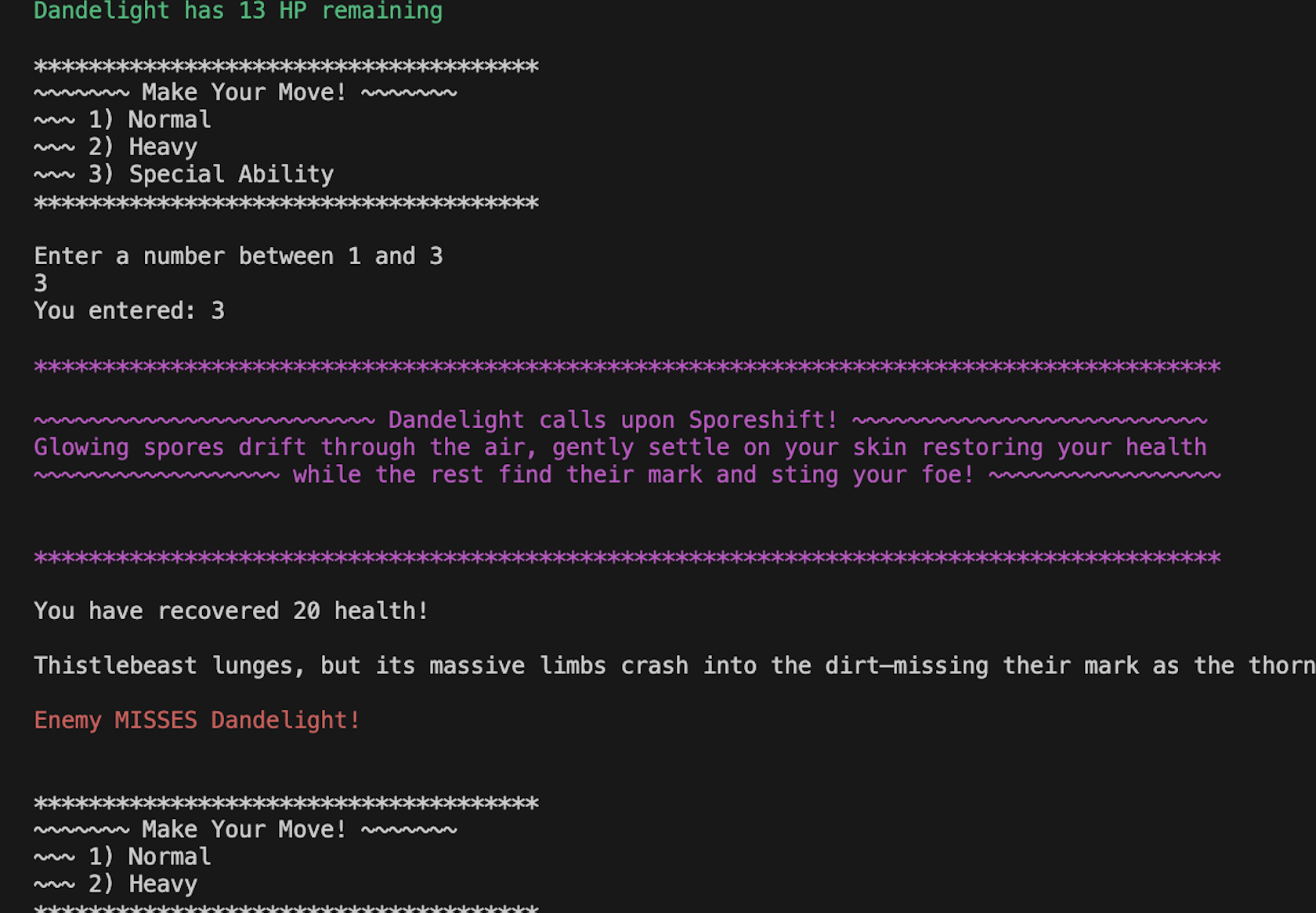 Dewdrop Defenders console screenshot